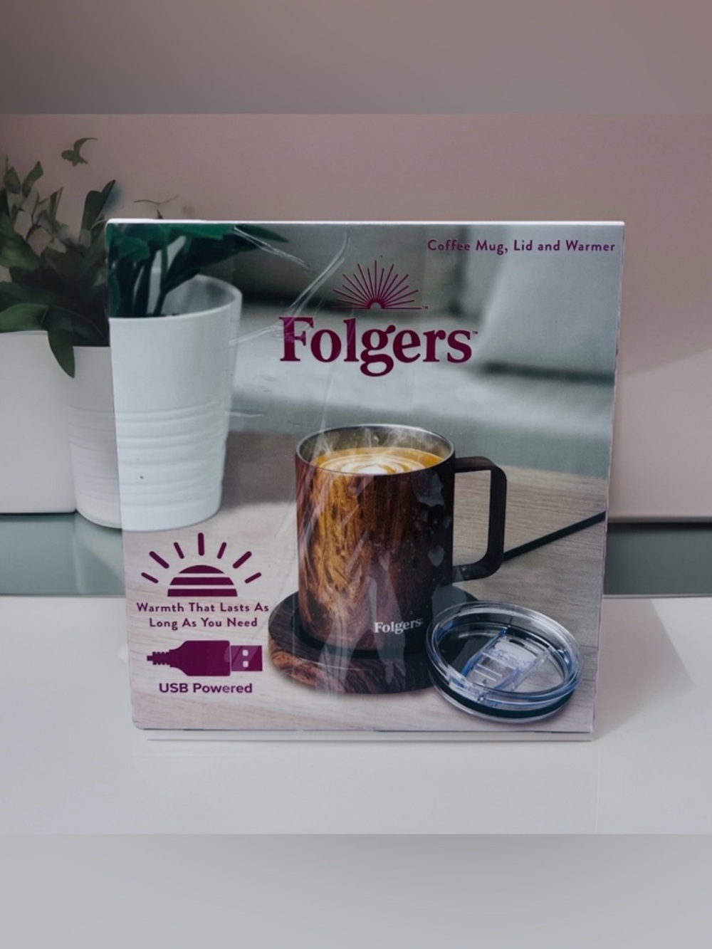 FOLGERS Coffee Tea Cup Warmer with Mug Set Electric Heater Plate USB powered NIB